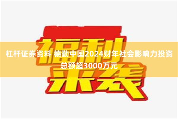 杠杆证券资料 德勤中国2024财年社会影响力投资总额超3000万元